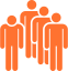 Icono naranja de varias personas reunidas que simboliza la perspectiva de género