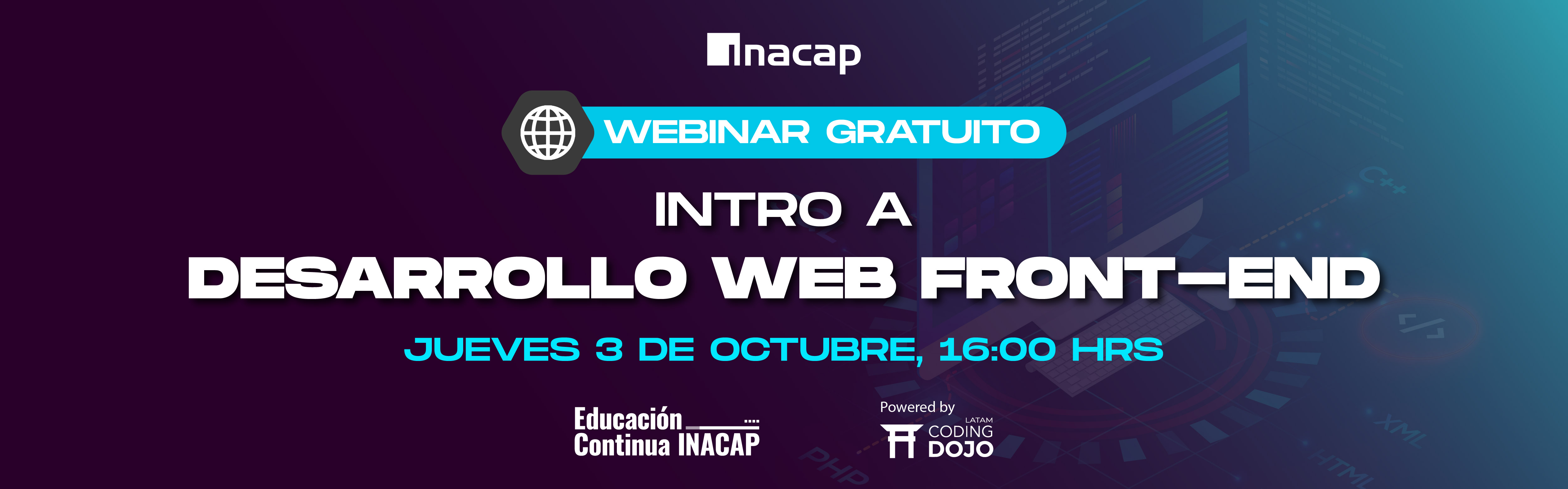 Banner Principal Webinar gratuito intro a Desarrollo web front-end